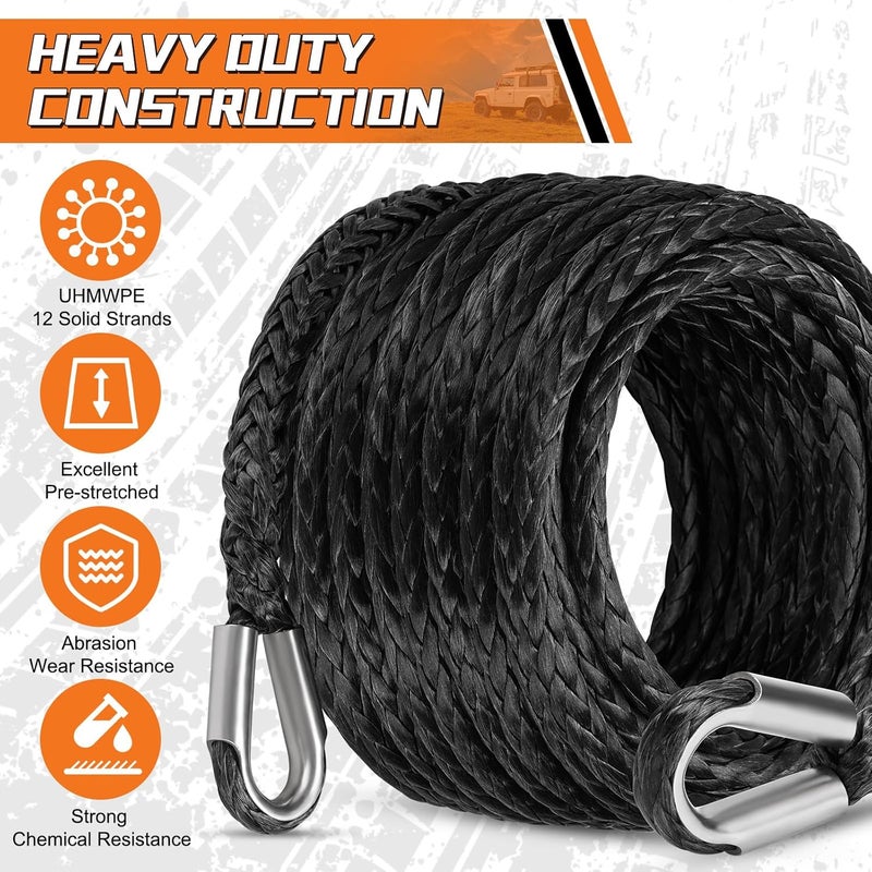 Aomifunny Synthetic Winch Rope Extension, 3/8Inch x 50Ft 26500 Lbs Winch Extension Cable Replacement Tow Ropes Line for Off Road Vehicle ATV UTV Truck SUV Jeep (Black) - Image 2